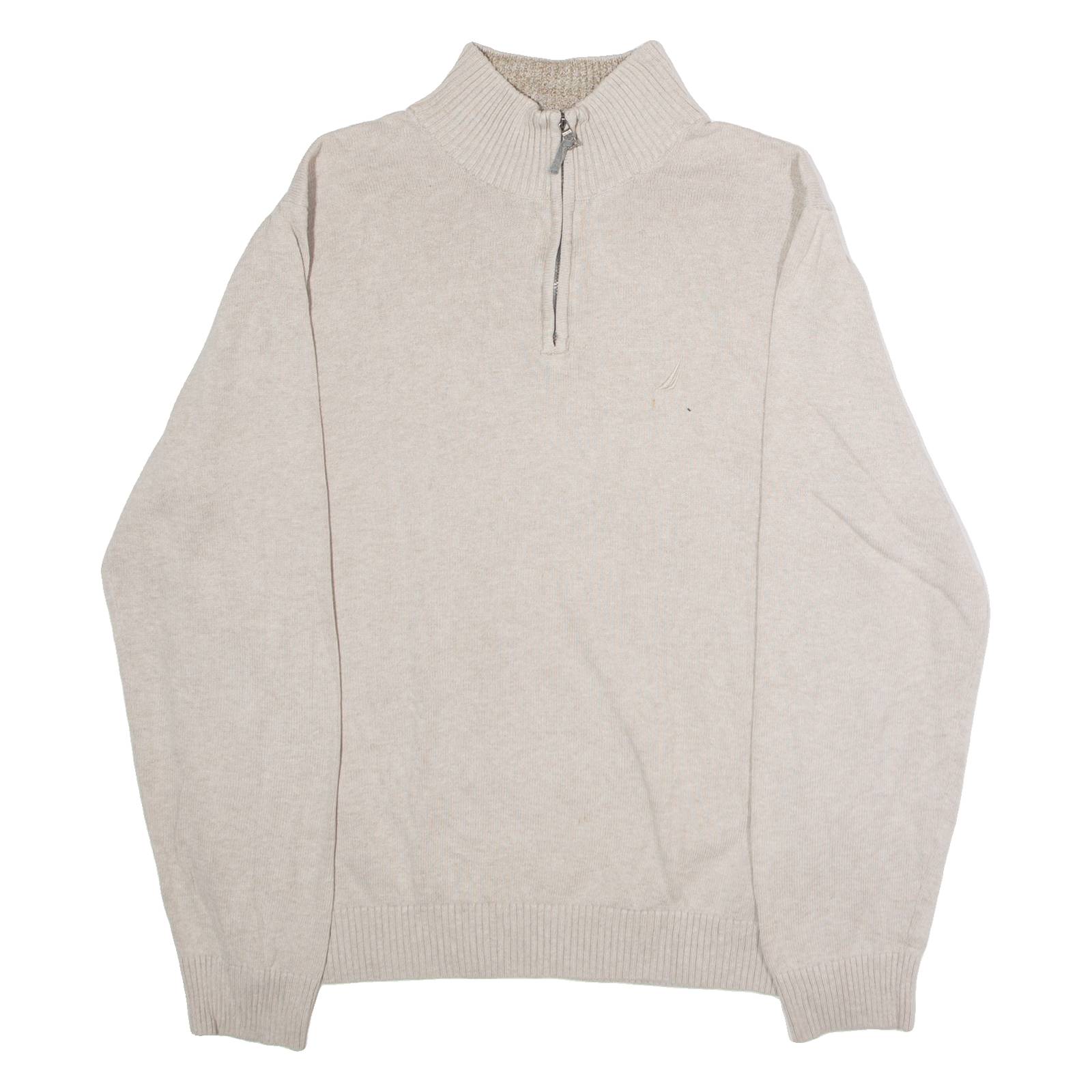 NAUTICA Mens Jumper Beige 1/4 Zip Tight Knit M
