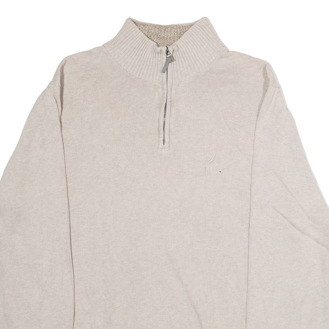 NAUTICA Mens Jumper Beige 1/4 Zip Tight Knit M