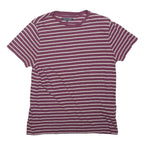 TOMMY HILFIGER Mens Maroon & White Striped T-Shirt S Short Sleeve Crew Neck