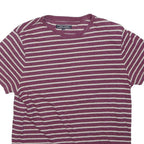TOMMY HILFIGER Mens Maroon & White Striped T-Shirt S Short Sleeve Crew Neck