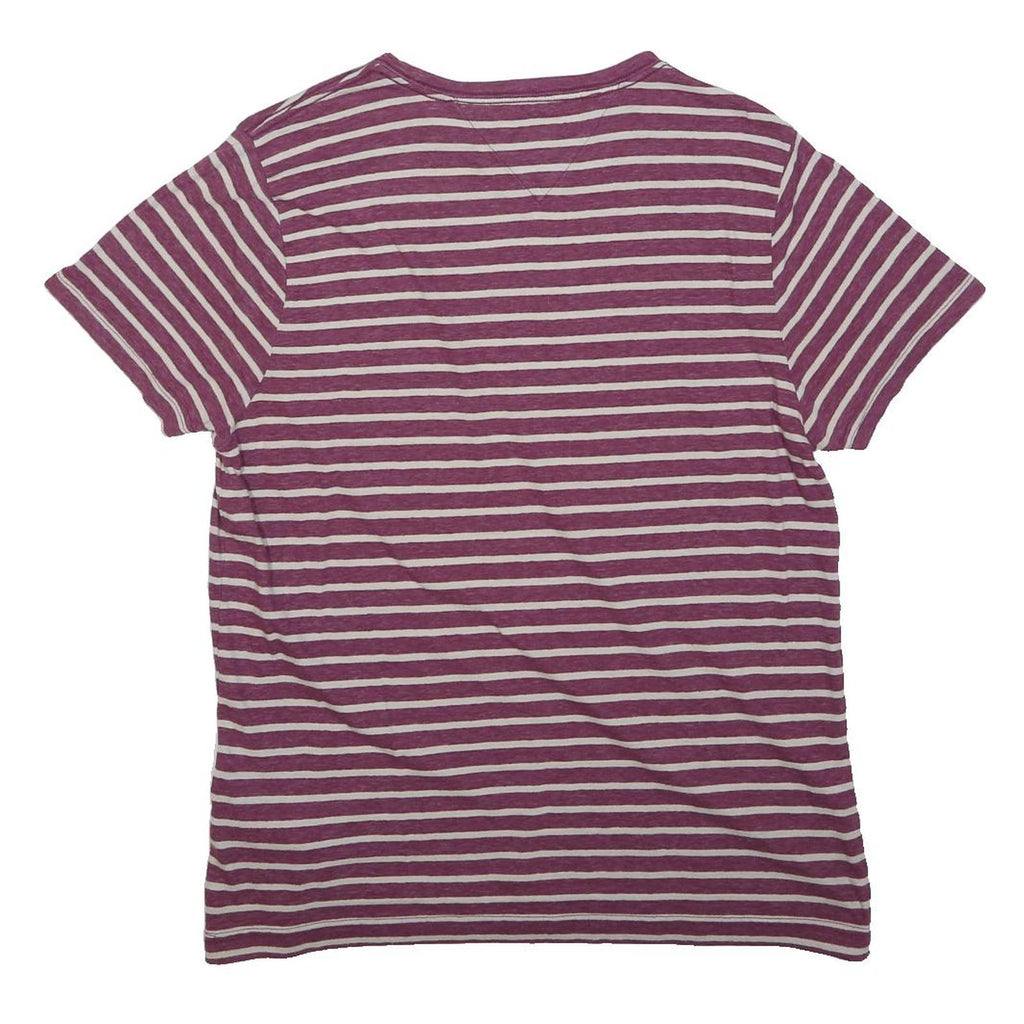 TOMMY HILFIGER Mens Maroon & White Striped T-Shirt S Short Sleeve Crew Neck