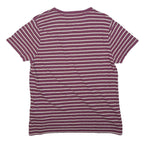 TOMMY HILFIGER Mens Maroon & White Striped T-Shirt S Short Sleeve Crew Neck