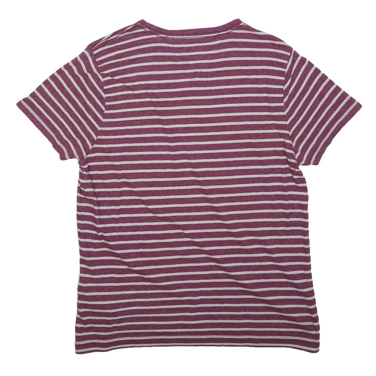 TOMMY HILFIGER Mens Maroon & White Striped T-Shirt S Short Sleeve Crew Neck