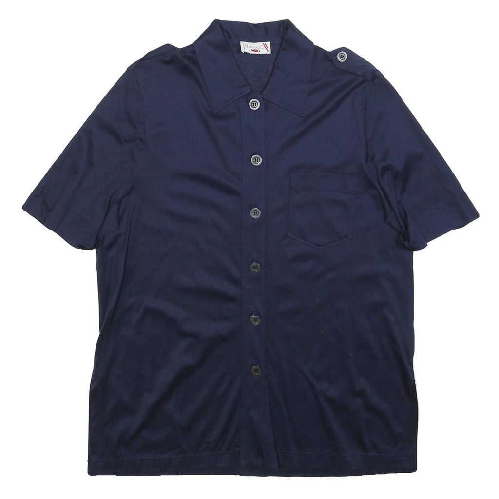 BAROLLO Womens Navy Blue Shirt S Short Sleeve Button Front Casual