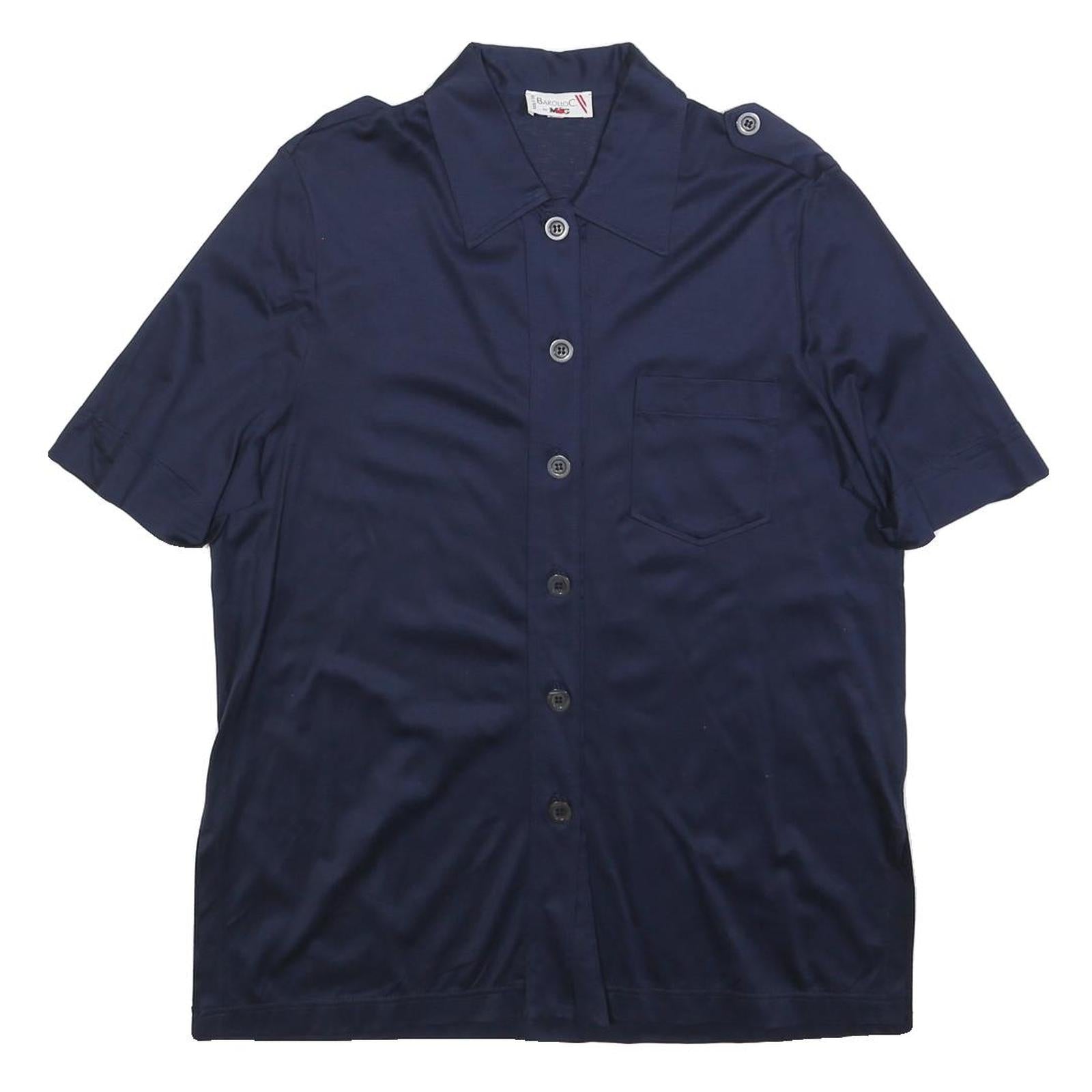 BAROLLO Womens Navy Blue Shirt S Short Sleeve Button Front Casual