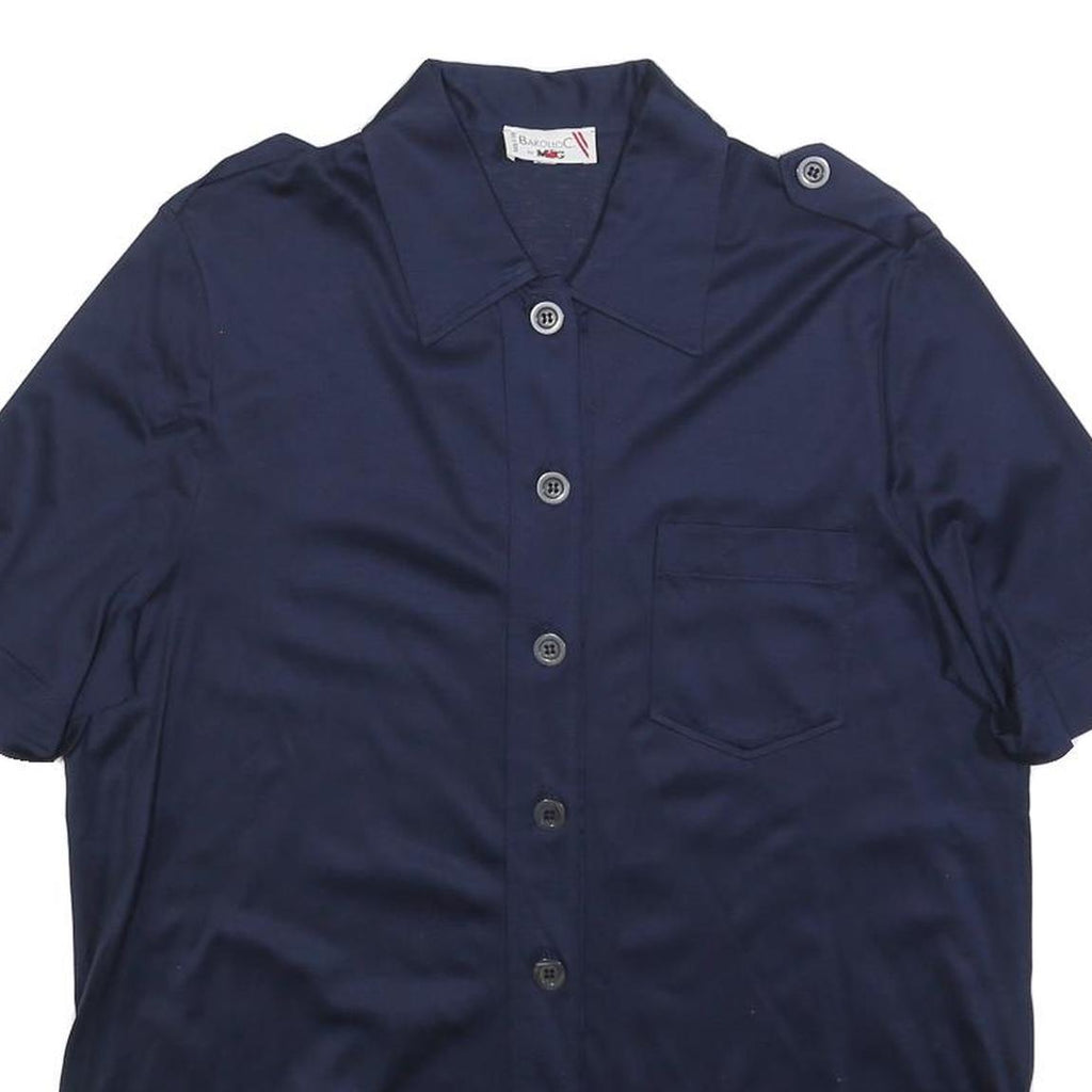 BAROLLO Womens Navy Blue Shirt S Short Sleeve Button Front Casual