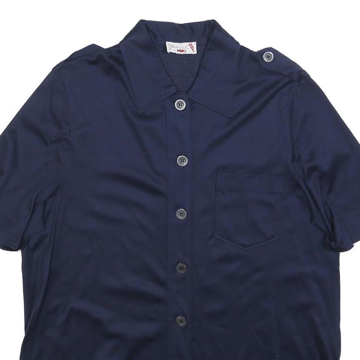 BAROLLO Womens Navy Blue Shirt S Short Sleeve Button Front Casual