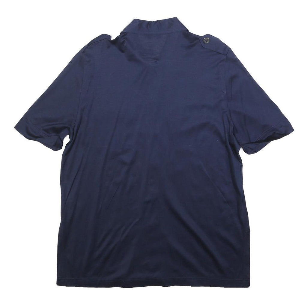 BAROLLO Womens Navy Blue Shirt S Short Sleeve Button Front Casual