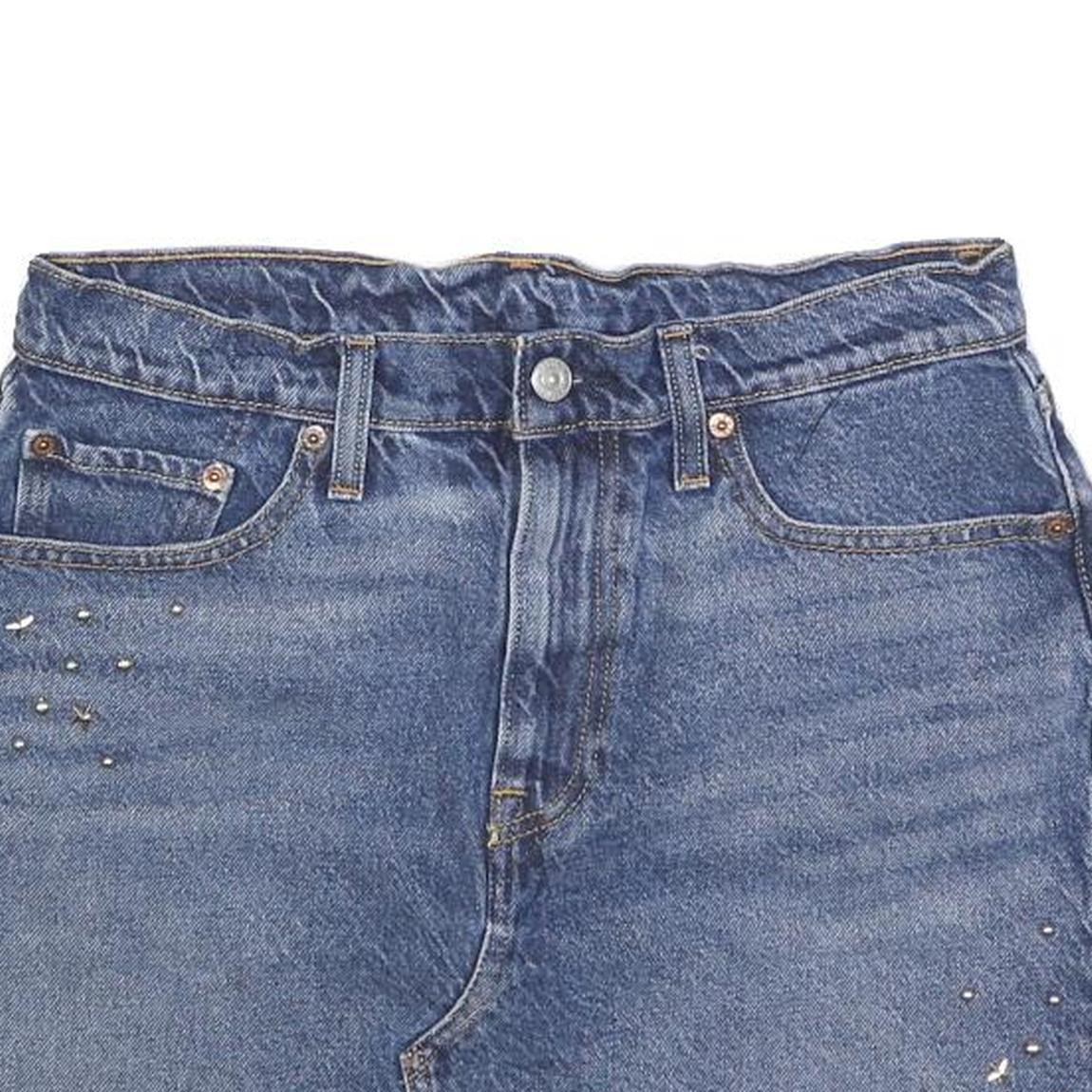 LEVI'S Womens Blue Denim Mini Cotton Blend Skirt M Stylish Frayed Hem