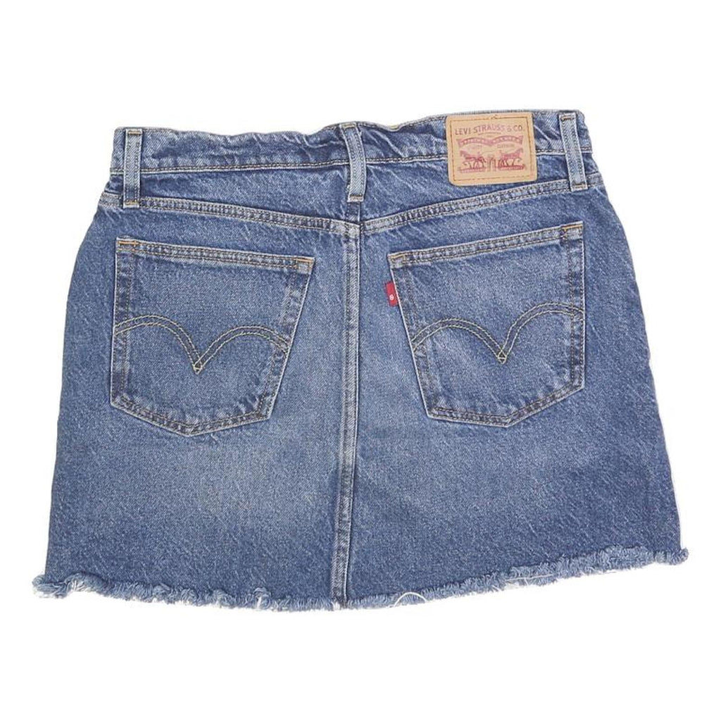 LEVI'S Womens Blue Denim Mini Cotton Blend Skirt M Stylish Frayed Hem