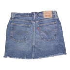 LEVI'S Womens Blue Denim Mini Cotton Blend Skirt M Stylish Frayed Hem