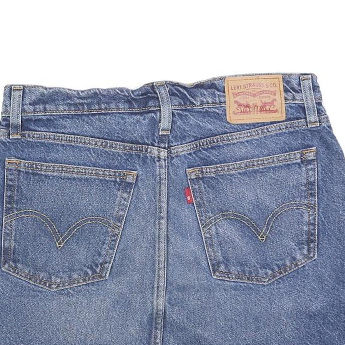 LEVI'S Womens Blue Denim Mini Cotton Blend Skirt M Stylish Frayed Hem