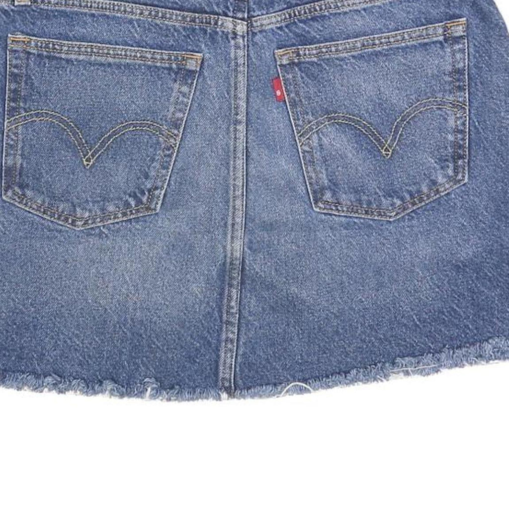 LEVI'S Womens Blue Denim Mini Cotton Blend Skirt M Stylish Frayed Hem