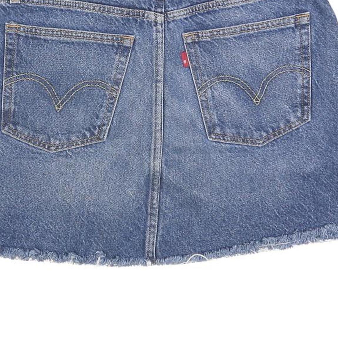 LEVI'S Womens Blue Denim Mini Cotton Blend Skirt M Stylish Frayed Hem