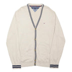TOMMY HILFIGER Womens Cream & Navy Button Up Plain V-Neck Basic Knit Cardigan S