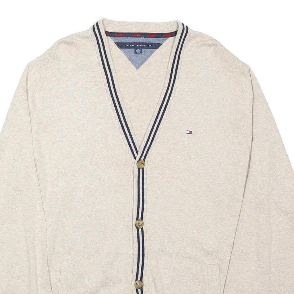 TOMMY HILFIGER Womens Cream & Navy Button Up Plain V-Neck Basic Knit Cardigan S