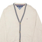 TOMMY HILFIGER Womens Cream & Navy Button Up Plain V-Neck Basic Knit Cardigan S