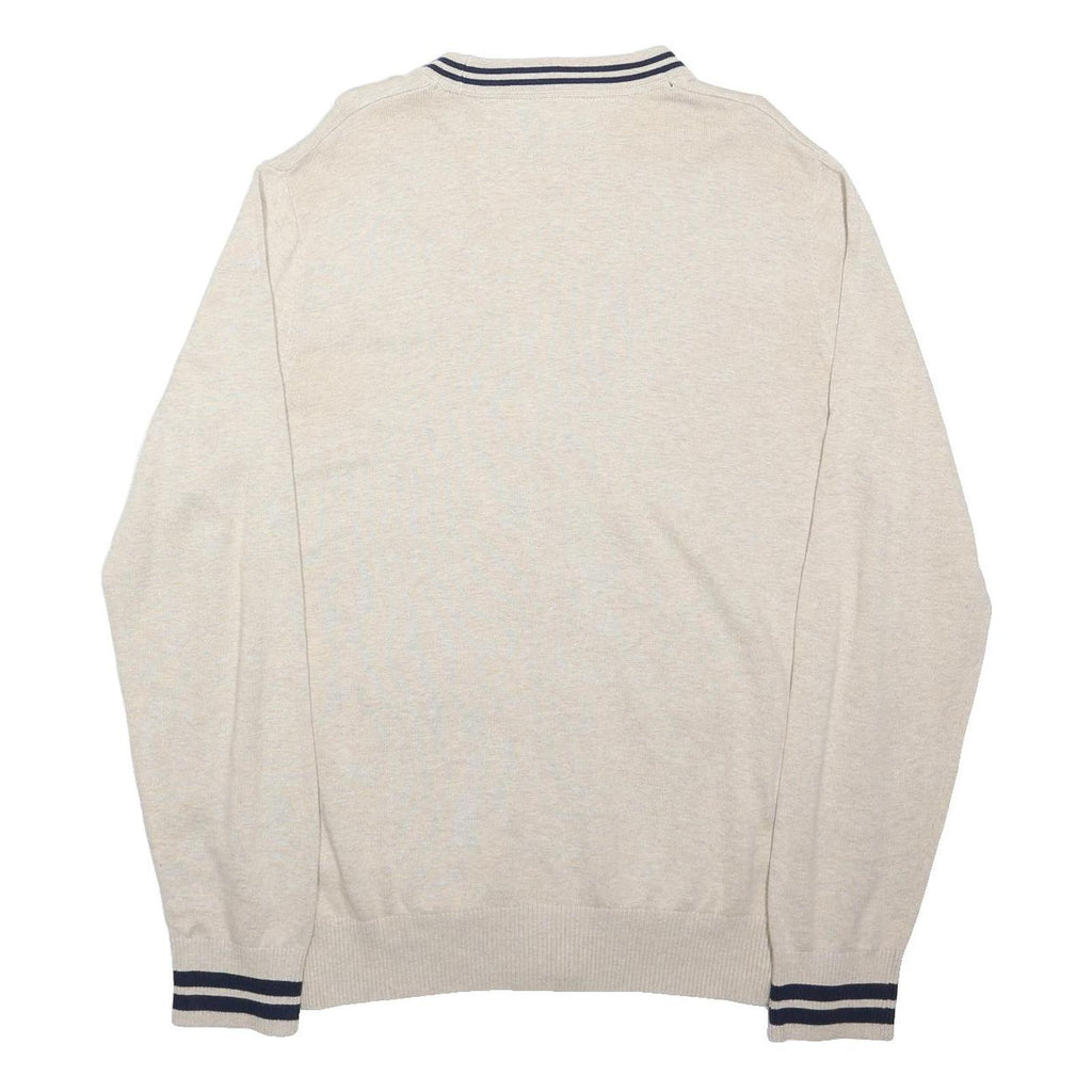 TOMMY HILFIGER Womens Cream & Navy Button Up Plain V-Neck Basic Knit Cardigan S