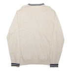 TOMMY HILFIGER Womens Cream & Navy Button Up Plain V-Neck Basic Knit Cardigan S