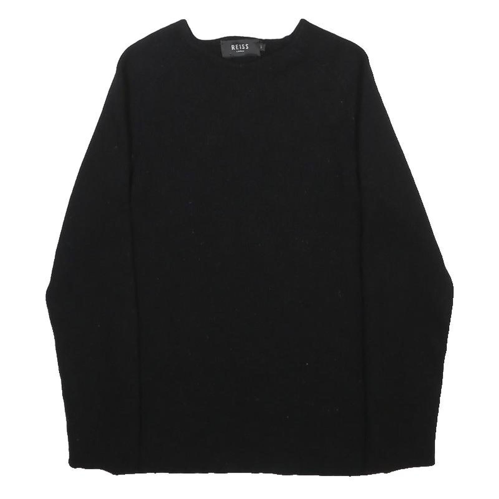 REISS Boys Black Plain Crew Neck Basic Knit Wool Jumper L Casual Knitwear