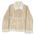 WILSON Womens Beige Leather Button Jacket L Soft Shearling Style Outerwear