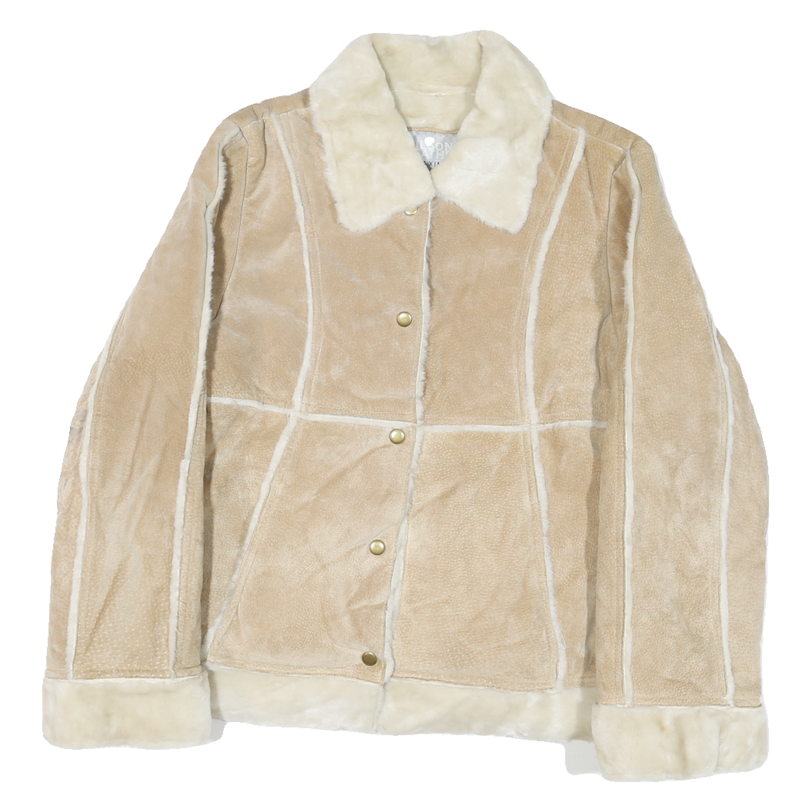 WILSON Womens Beige Leather Button Jacket L Soft Shearling Style Outerwear