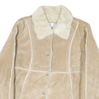 WILSON Womens Beige Leather Button Jacket L Soft Shearling Style Outerwear