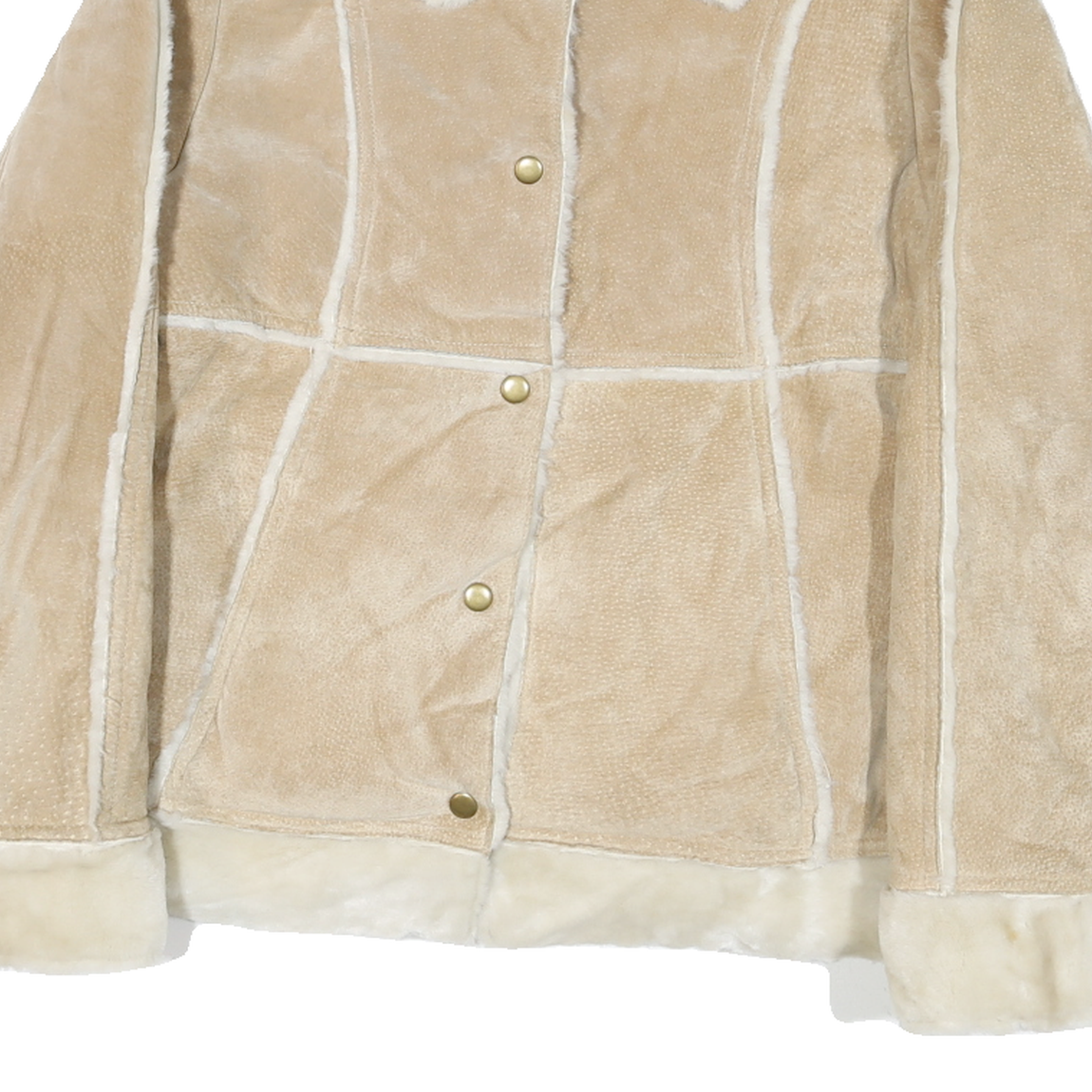 WILSON Womens Beige Leather Button Jacket L Soft Shearling Style Outerwear