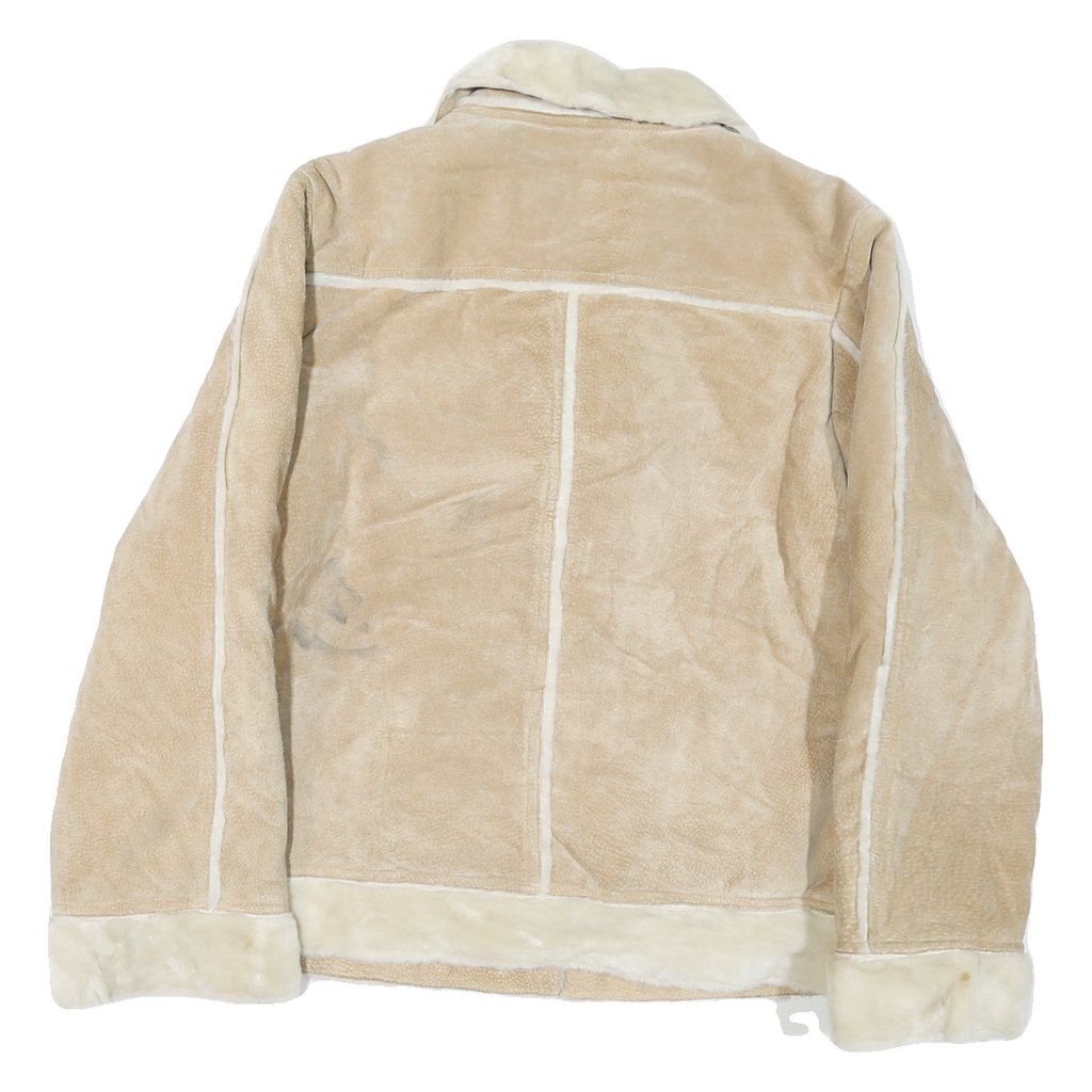 WILSON Womens Beige Leather Button Jacket L Soft Shearling Style Outerwear