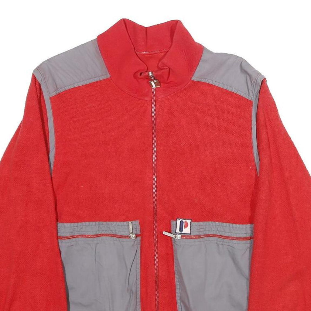 PUBLY SPORT Mens Red & Grey Zip Jacket S Cotton Blend Pocketed