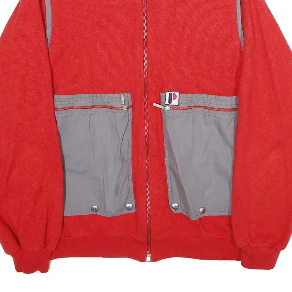 PUBLY SPORT Mens Red & Grey Zip Jacket S Cotton Blend Pocketed