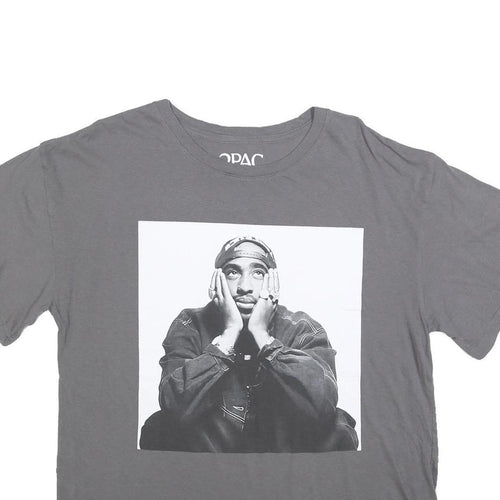2PAC Womens Grey Graphic T-Shirt 2XL Short Sleeve Crew Neck Cotton Blend