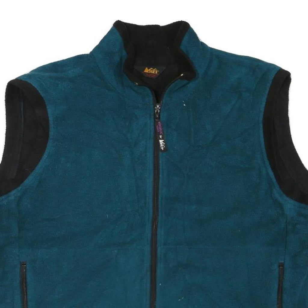 REI Mens Blue Black Polyester Blend Fleece Vest L Zip Outdoor Casual Jacket