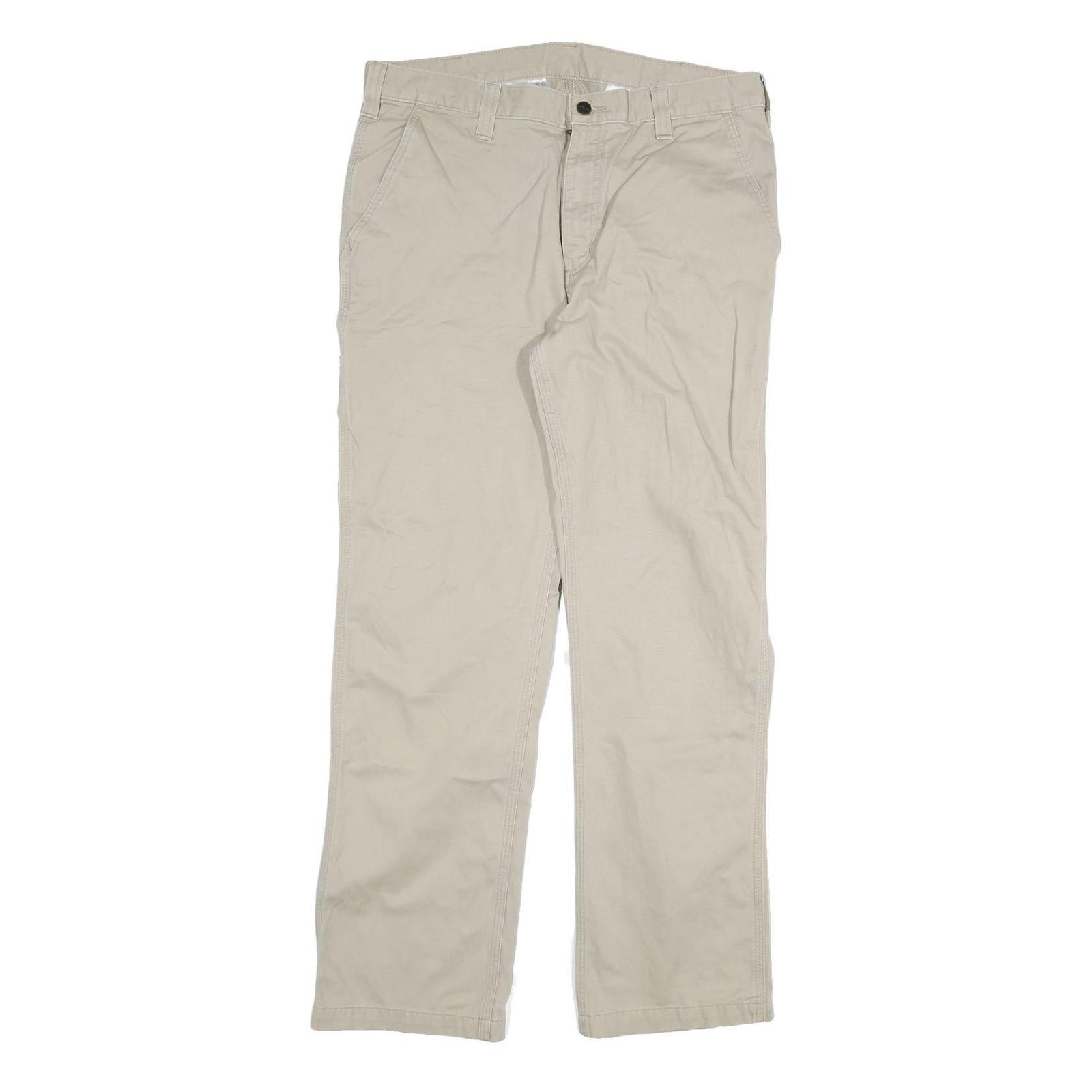 CARHARTT Mens Relaxed Beige Cotton Blend Trousers W36 L32 Zip Pocket Casual