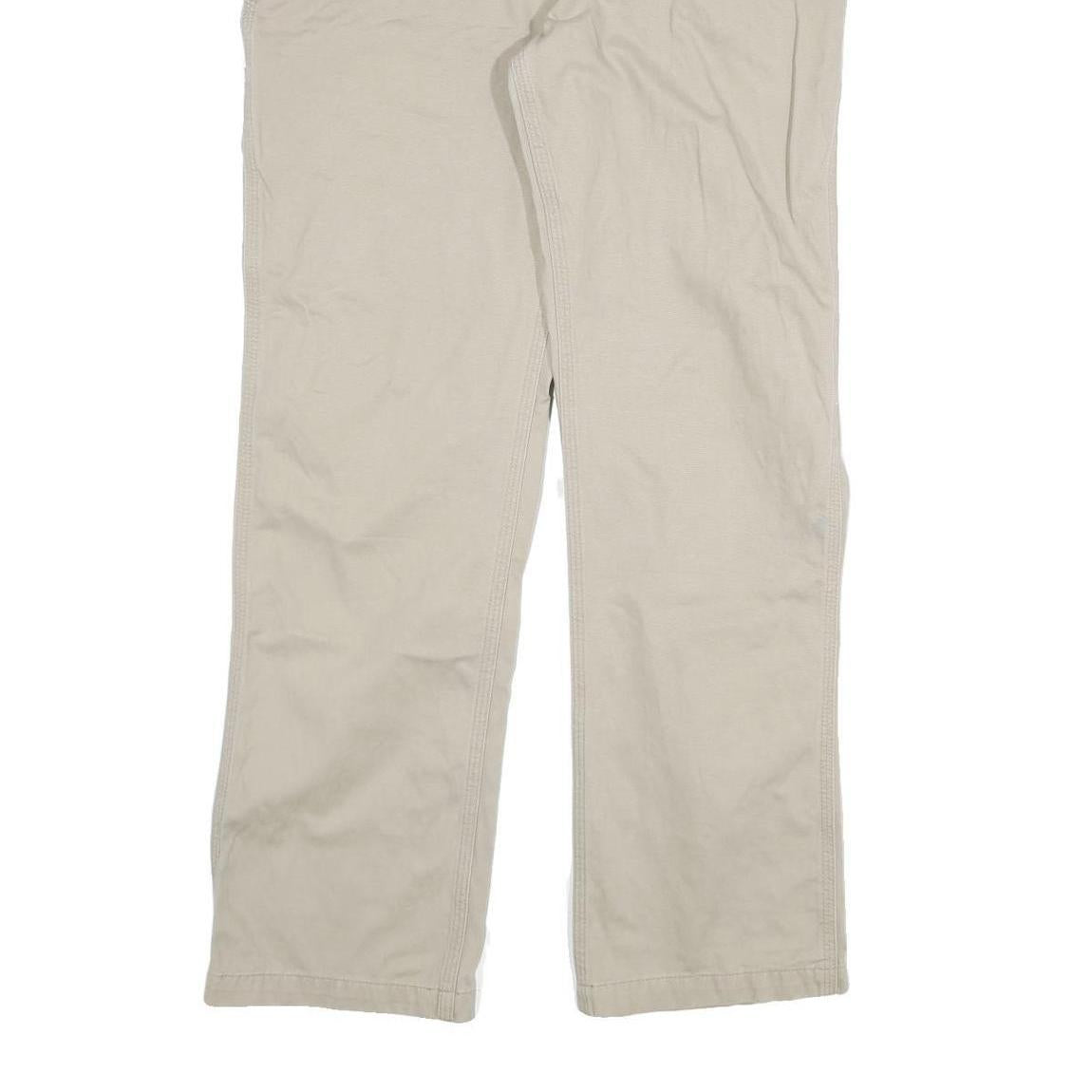 CARHARTT Mens Relaxed Beige Cotton Blend Trousers W36 L32 Zip Pocket Casual