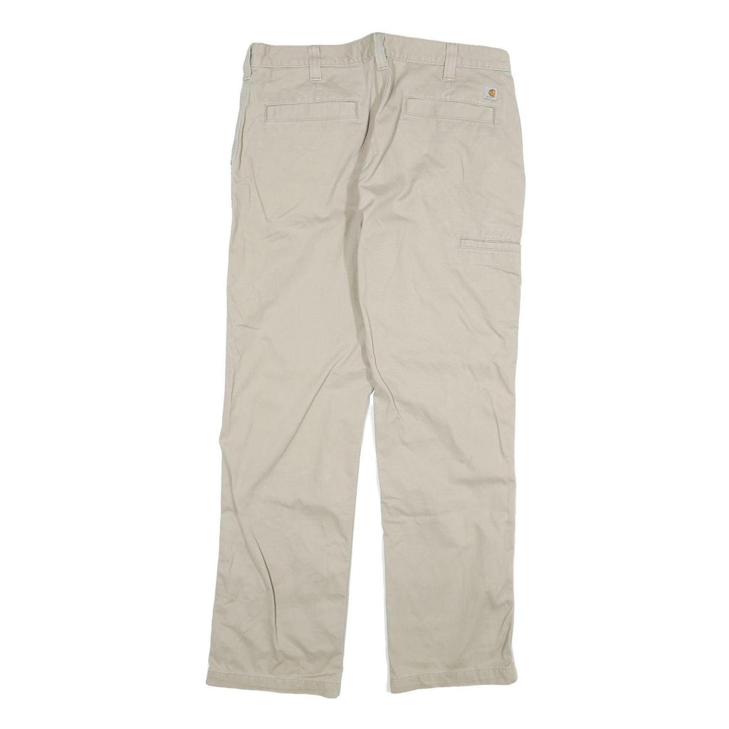 CARHARTT Mens Relaxed Beige Cotton Blend Trousers W36 L32 Zip Pocket Casual