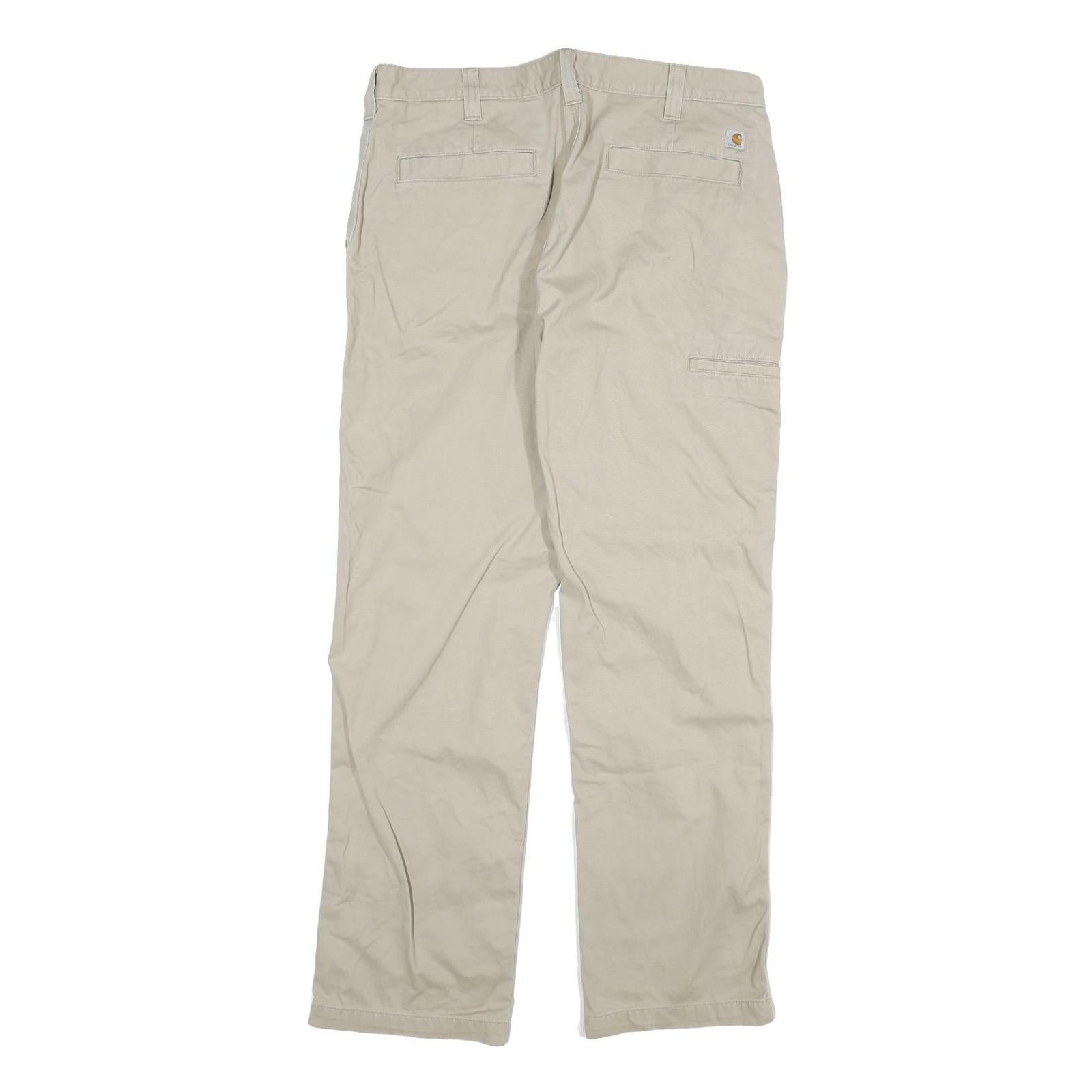 CARHARTT Mens Relaxed Beige Cotton Blend Trousers W36 L32 Zip Pocket Casual