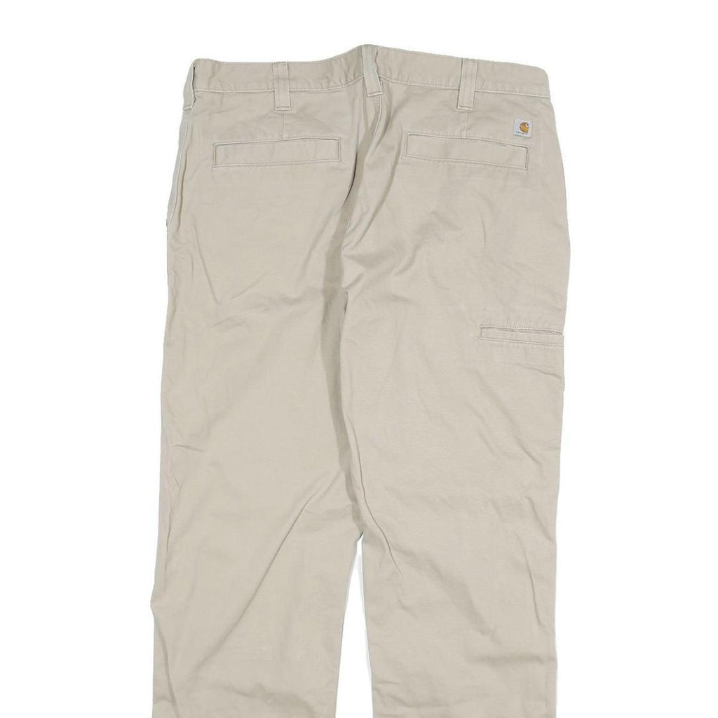 CARHARTT Mens Relaxed Beige Cotton Blend Trousers W36 L32 Zip Pocket Casual