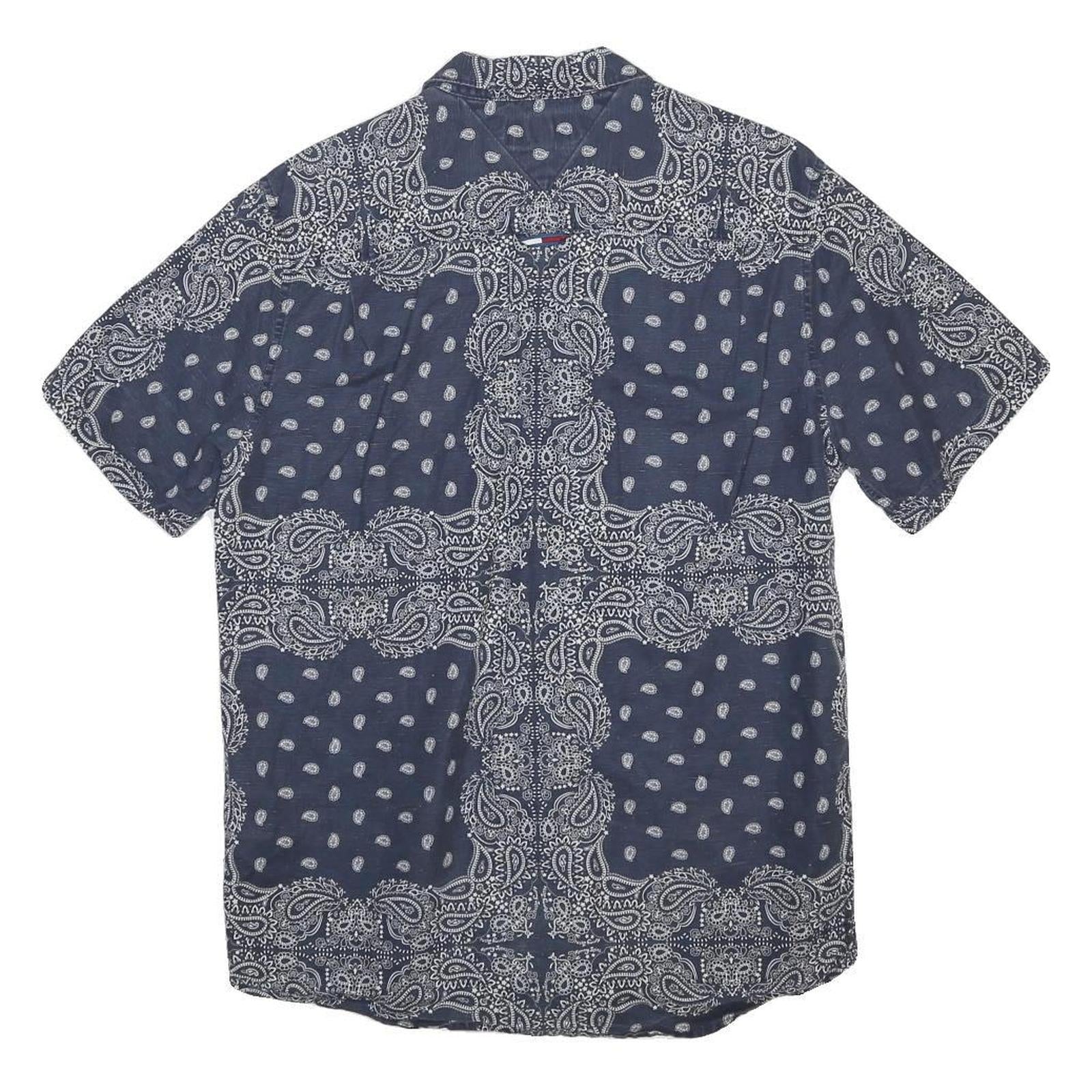 TOMMY JEANS Mens Blue White Paisley Print Cotton Blend Shirt M Stylish Summer