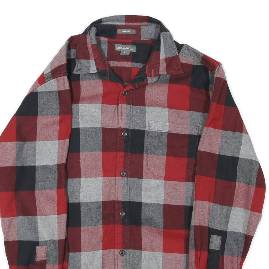 EDDIE BAUER Mens Red Black Grey Check Shirt S Classic Fit Cotton Casual