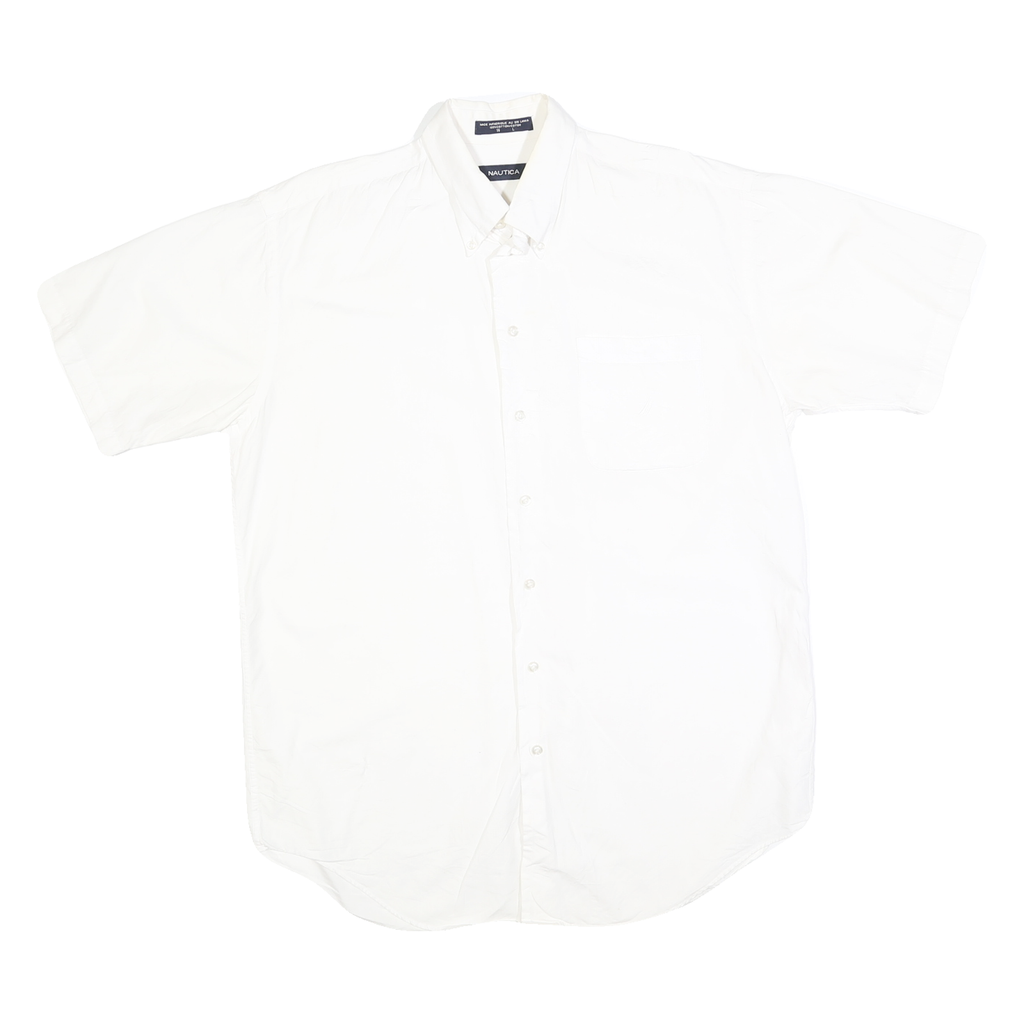 NAUTICA Mens White Cotton Blend Short Sleeve Button Shirt L Casual Classic