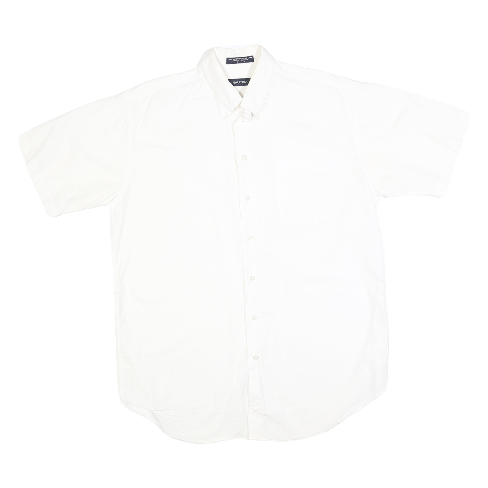 NAUTICA Mens White Cotton Blend Short Sleeve Button Shirt L Casual Classic