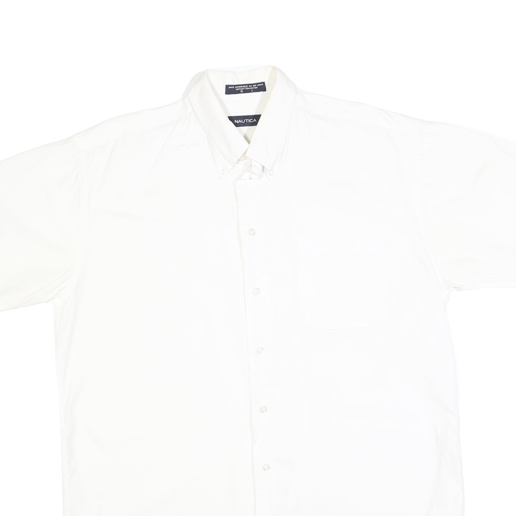 NAUTICA Mens White Cotton Blend Short Sleeve Button Shirt L Casual Classic