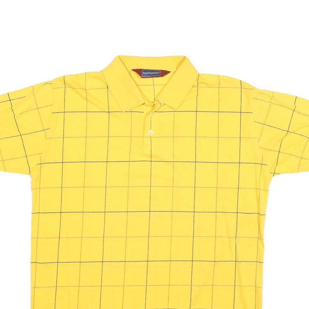 TRADITIONALIST Mens Yellow Check Short Sleeve Polo Shirt L Cotton Blend Casual