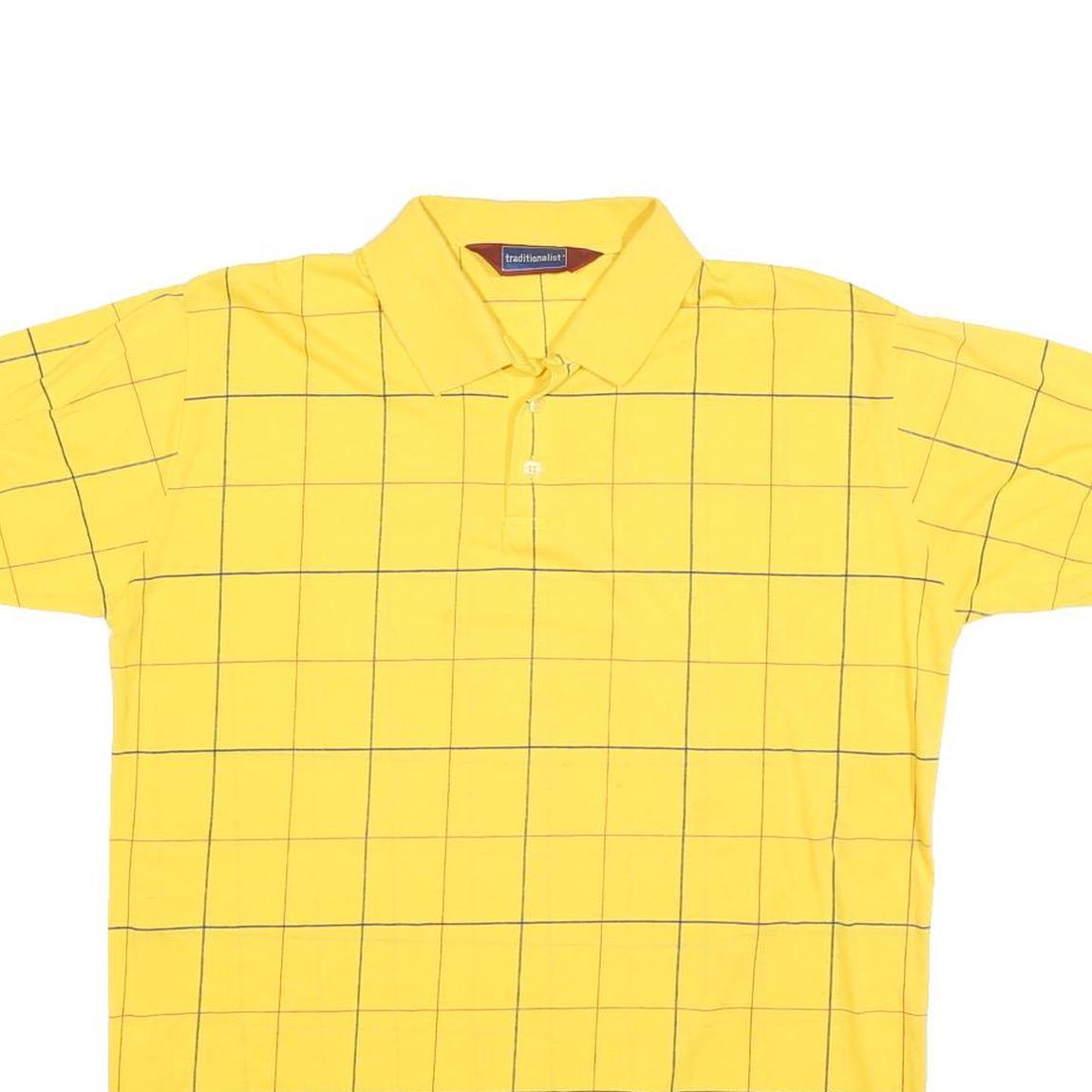 TRADITIONALIST Mens Yellow Check Short Sleeve Polo Shirt L Cotton Blend Casual
