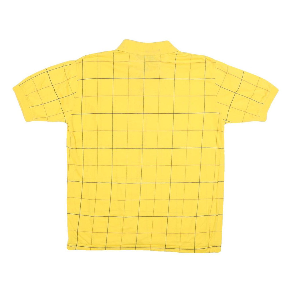 TRADITIONALIST Mens Yellow Check Short Sleeve Polo Shirt L Cotton Blend Casual
