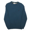 TIMBERLAND Womens Blue Plain Wool Jumper Crew Neck Basic Knit Size M Light Logo
