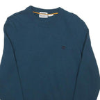 TIMBERLAND Womens Blue Plain Wool Jumper Crew Neck Basic Knit Size M Light Logo