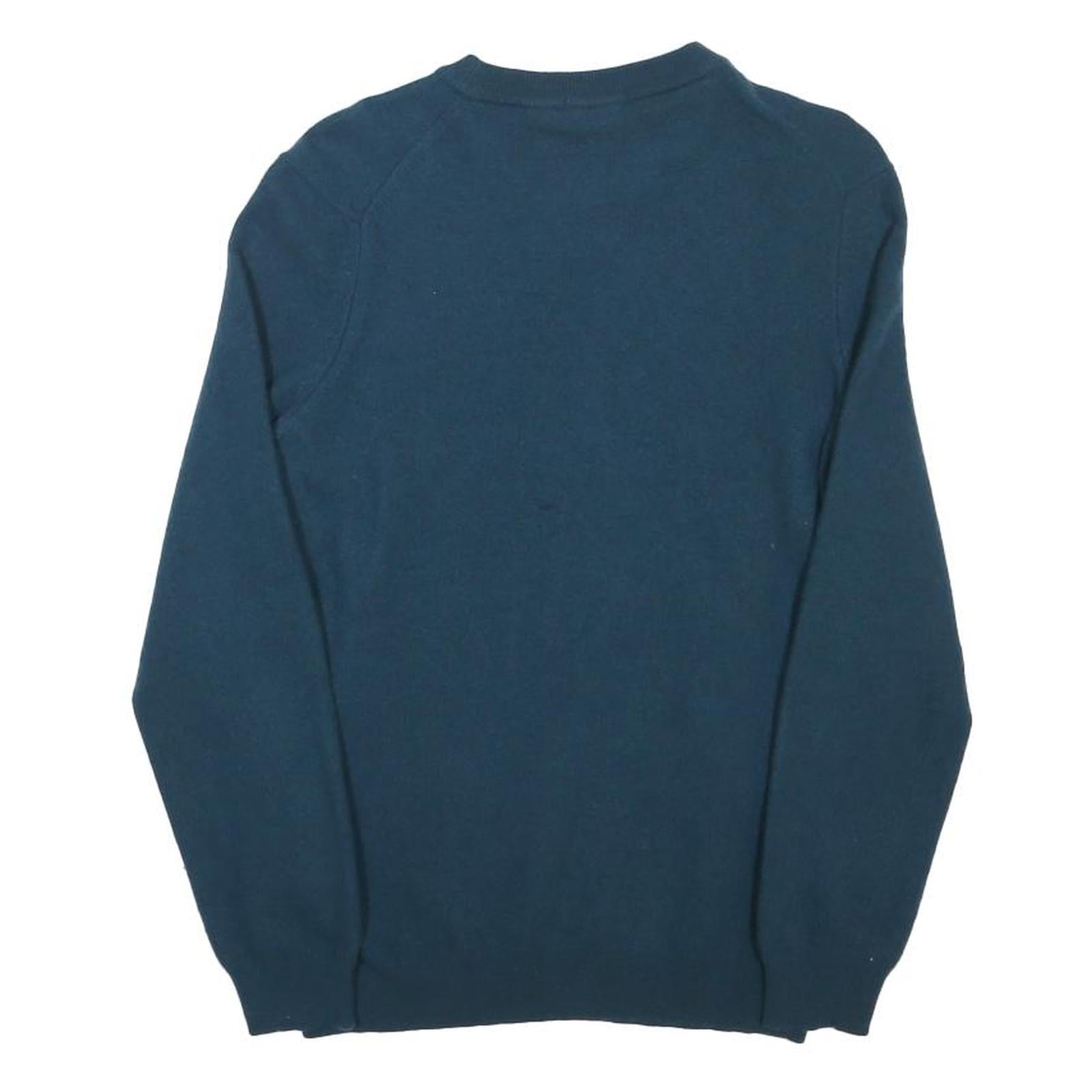 TIMBERLAND Womens Blue Plain Wool Jumper Crew Neck Basic Knit Size M Light Logo