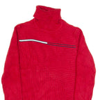 TOMMY HILFIGER Womens Jumper Red Roll Neck Tight Knit M